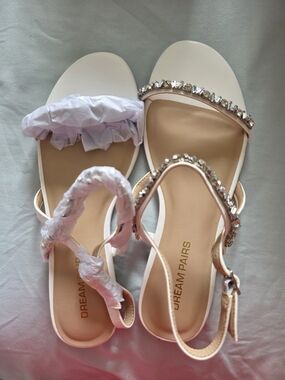 Dream Pairs Crystal Embellished Pink and White Women’s Sandals